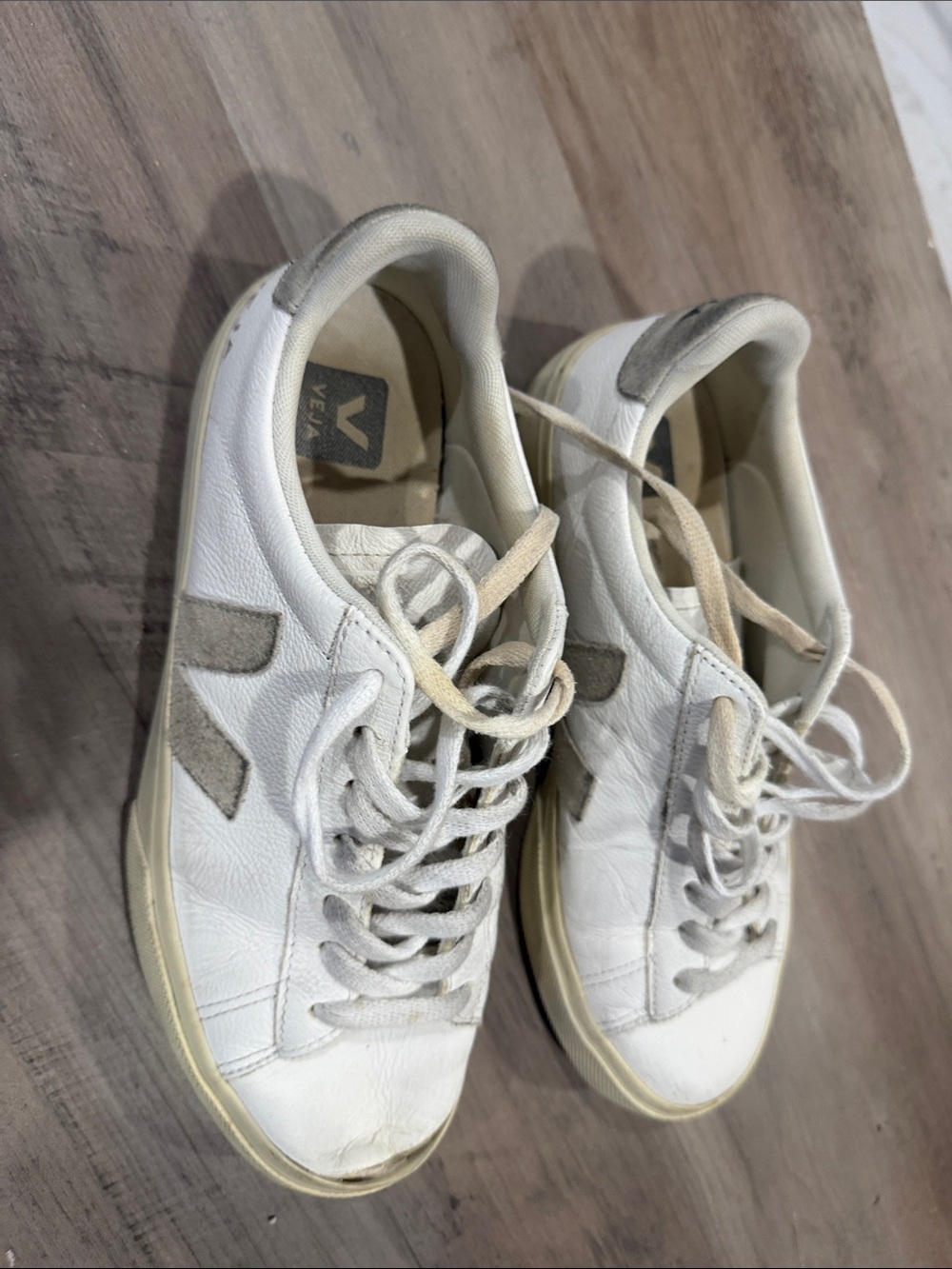 Veja White Leather Low-Top Sneakers with Gray Suede V